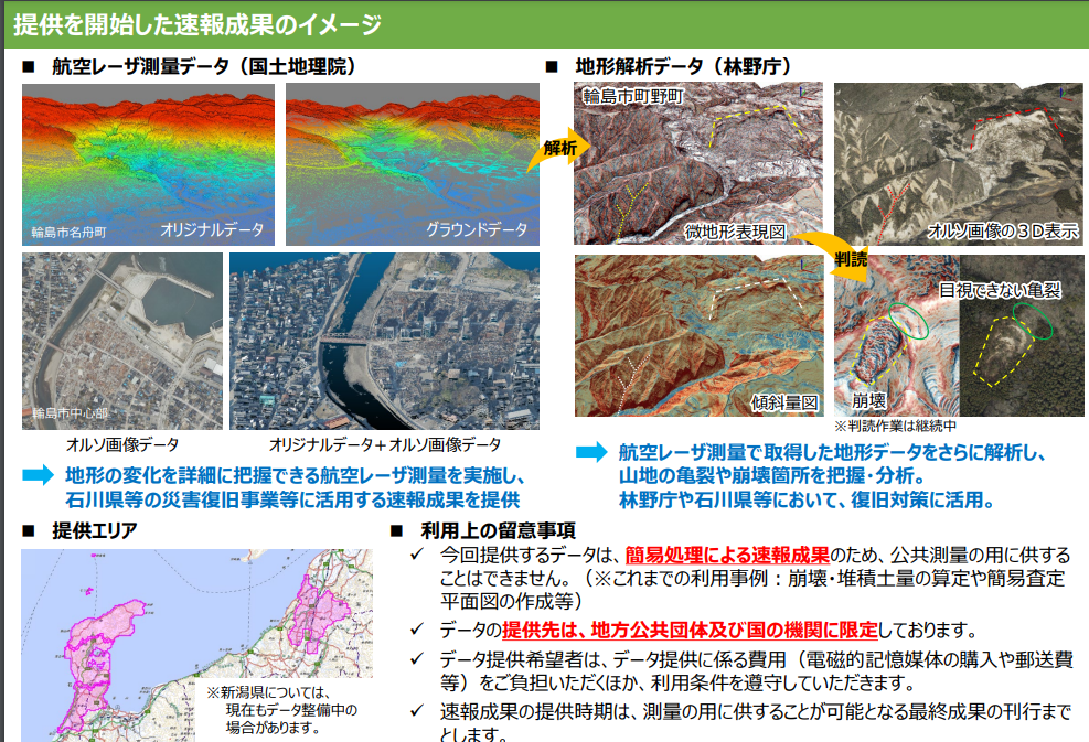 令和６年能登半島地震で発生した山地災害等の状況を把握・分析するための航空レーザ測量データ（速報成果）の提供について