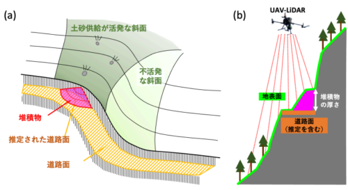 放棄された道路を斜面からの土砂供給量の推定に活用する手法を開発